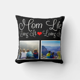 Mom Lifeブラックカスタム写真 クッション