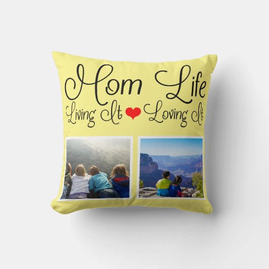 Mom Life黄色の写真 クッション (正面)