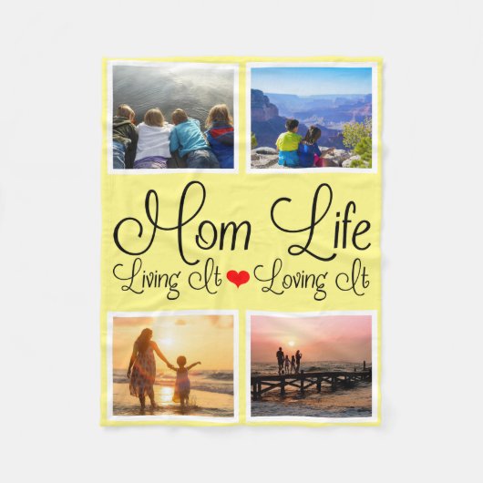 Mom Life黄色の写真 フリースブランケット (正面)