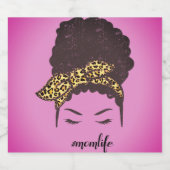 Mom Life, Black Afro Messy Bun，アフリカ系アメリカ人 ビールラベル (シングルラベル)