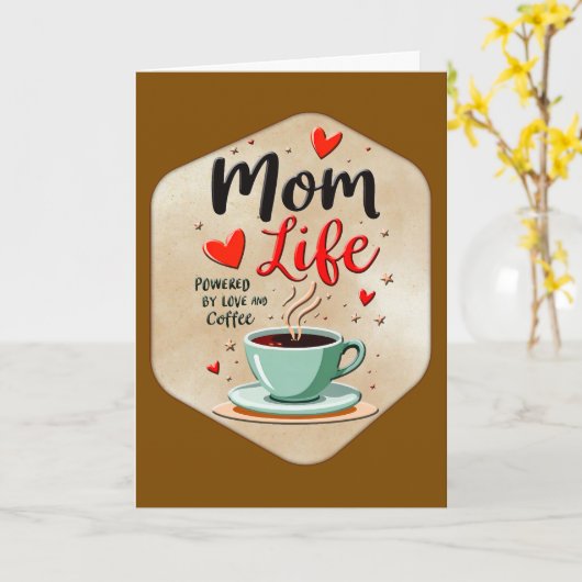 Mom Life Coffee Time – Minimal Design カード (黄色い花)