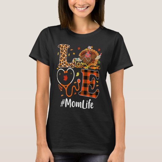 Mom Life Love Thanksgiving Leopard Stethoscope  Tu Tシャツ (正面)