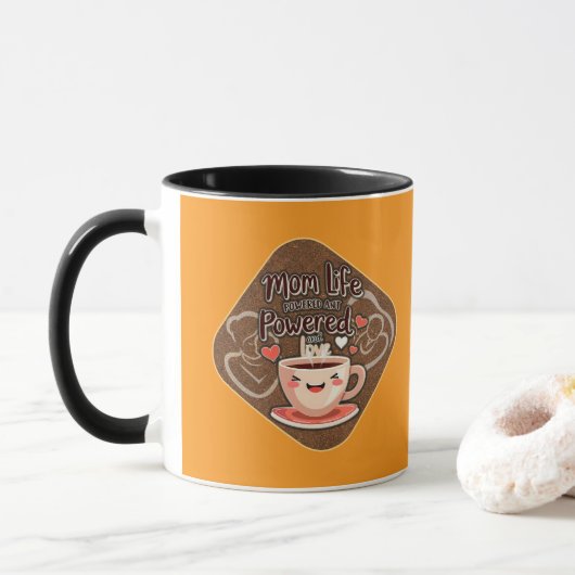 Mom Life Powered by Coffee – Cute Illustration マグカップ (ドーナツ)