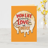 Mom Life Powered by Love and Coffee – Fun Design カード (黄色い花)
