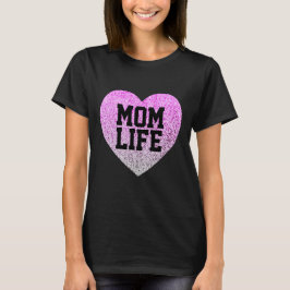 MOM LIFE Tシャツフェイクグリッターピンクハート Tシャツ