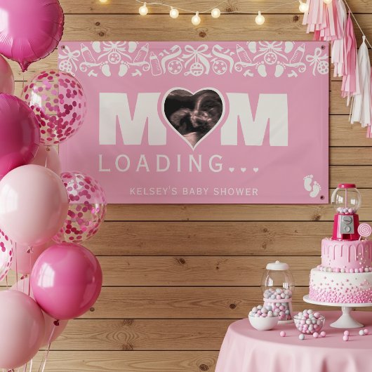 Mom Loading フォト 超音波 ピンク ベビーシャワー 横断幕