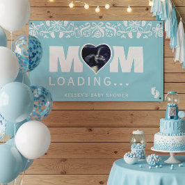 Mom Loading Photo Ultrasound Blue Baby Shower 横断幕