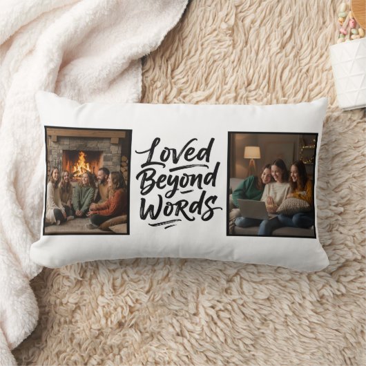 Mom Loved Beyond Words Custom 2 Photo Minimalist ランバークッション (ブランケット)
