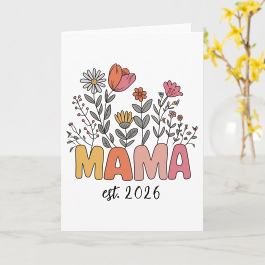 Mom Mama Est 2026 Pregnancy Floral Personalized カード (黄色い花)