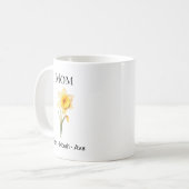 Mom March Birth Flower with Kids Names コーヒーマグカップ (正面左)