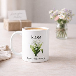 Mom May Birth Flower with Kids Names コーヒーマグカップ