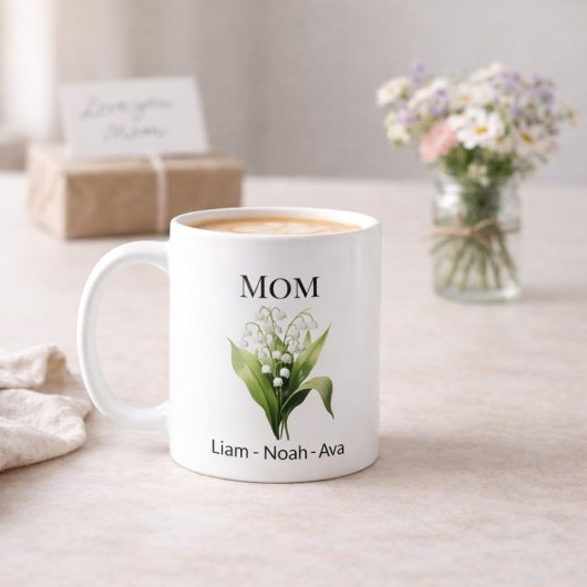 Mom May Birth Flower with Kids Names コーヒーマグカップ