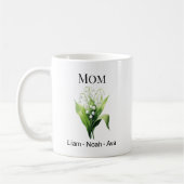 Mom May Birth Flower with Kids Names コーヒーマグカップ (左)