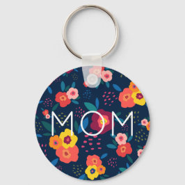 Mom Modern Floral in Blue and Coral キーホルダー