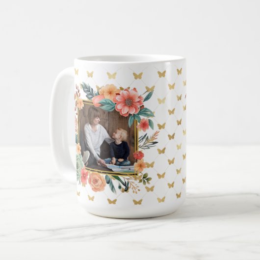 MOM Mothersの日ギフトフローラ写真パーソナライズされた コーヒーマグカップ (正面左)
