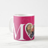 MOM Mother's Dayフォトピンクハート枠 コーヒーマグカップ (正面左)