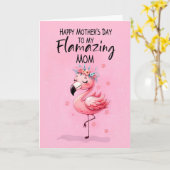Mom Mothers Day with Flamingo Fabuous andおもしろい カード (黄色い花)