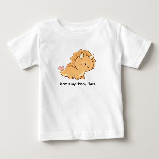 Mom = My Happy Place – Cute Baby Triceratops Illus ベビーTシャツ (正面)