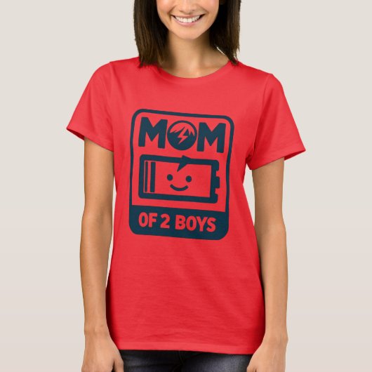 Mom of 2男の子の低いバッテリ – ユーモアのある Motherhood De Tシャツ (正面)