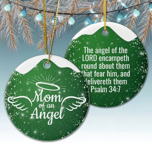 Mom of an Angel Green Christian Christmas 👼🏻 🎄 セラミックオーナメント
