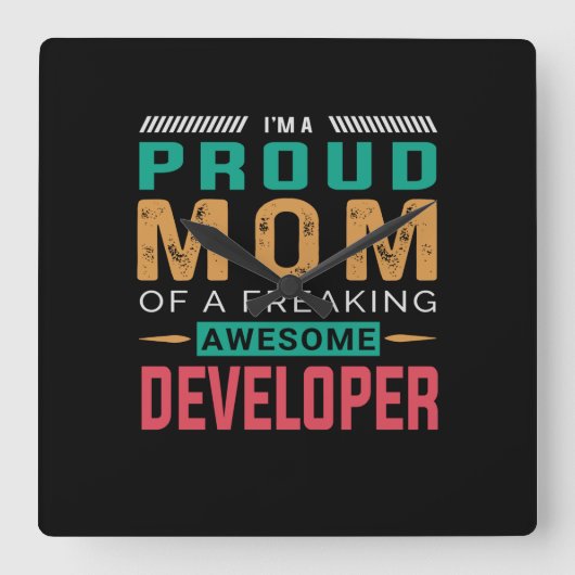 Mom Of Awesome Developer スクエア壁時計 (正面)