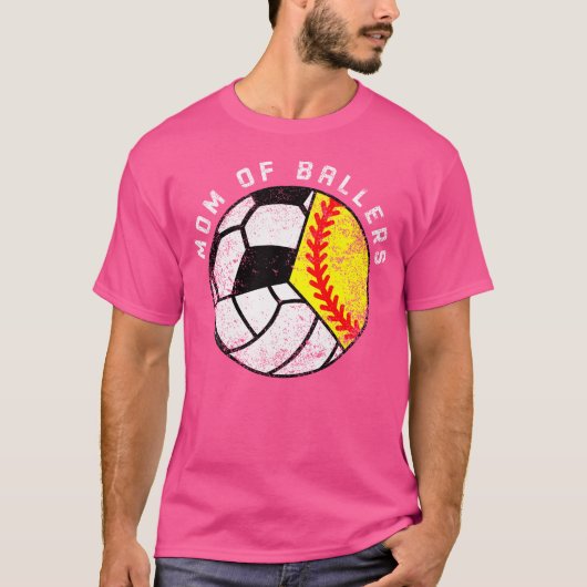 Mom Of Ballersソフトボールおもしろいバレーボールサッカーモ Tシャツ (正面)