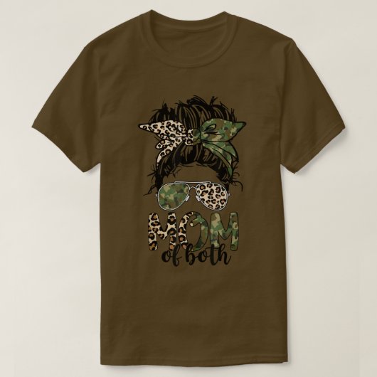 Mom Of Both Messy Bun Camoue Leopard Bandana Mote Tシャツ (デザイン正面)