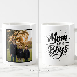Mom of Boys Brush Script Custom 1 Photo コーヒーマグカップ