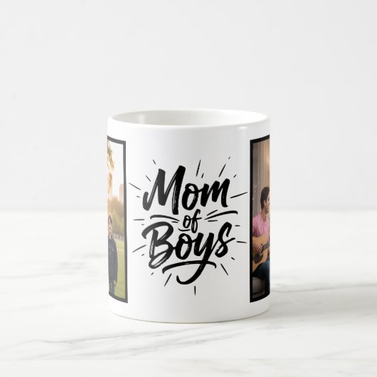 Mom of Boys Brush Script Two Photo コーヒーマグカップ (中央)