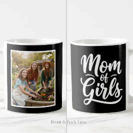 Mom of Girls Brush Script 1 Custom Photo Black コーヒーマグカップ