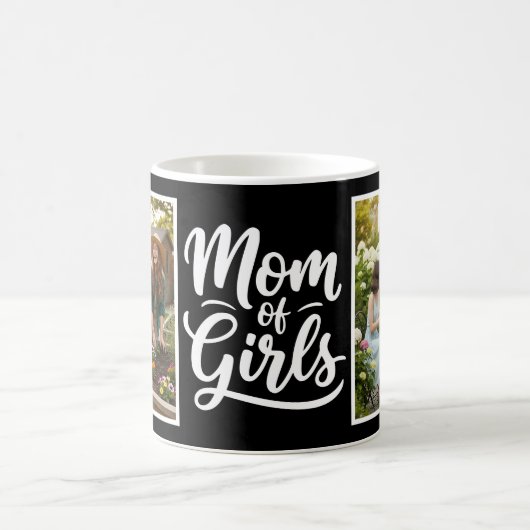 Mom of Girls Brush Script 2 Photo Black and White コーヒーマグカップ (中央)