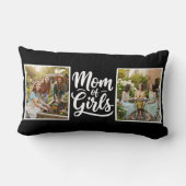 Mom of Girls Brush Script Double Photo Black White ランバークッション (裏面)