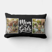 Mom of Girls Brush Script Double Photo Black White ランバークッション (正面)