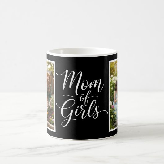 Mom of Girls Elegant Modern Script 2 Photo Black コーヒーマグカップ (中央)