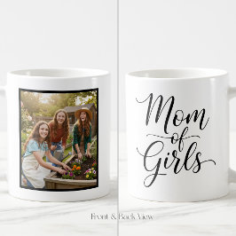Mom of Girls Elegant Script 1 Custom Photo コーヒーマグカップ