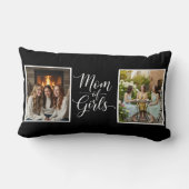 Mom of Girls Elegant Script Double Photo Black ランバークッション (裏面)