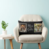 Mom of Girls Elegant Script Double Photo Black ランバークッション (椅子)