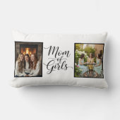 Mom of Girls Modern Elegant Script Double Photo ランバークッション (正面)