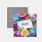 MOM or Custom Name Surrounded by Flowers マグネット (正面/裏面)