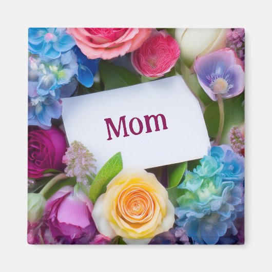 MOM or Custom Name Surrounded by Flowers マグネット (正面)
