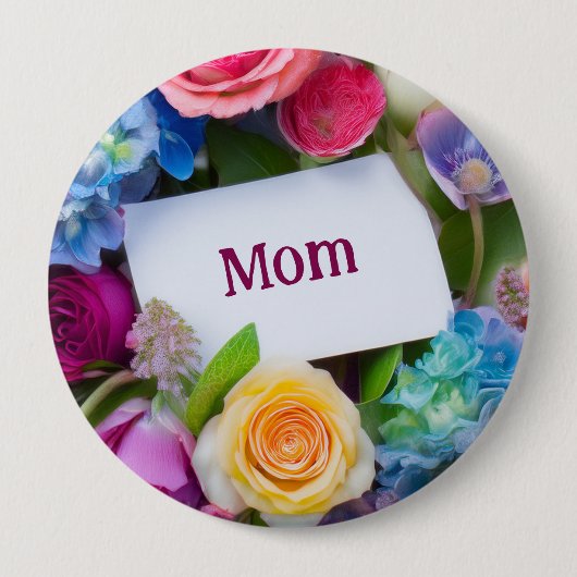 MOM or Custom Name Surrounded by Flowers 缶バッジ (正面)