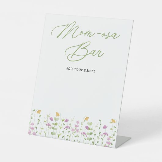 Mom-osaバーイエローピンクワイルドフラワーベビーシャワー 台座サイン (正面)