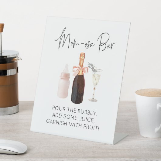 Mom-osaバーベビーシャワーピンクのサイン 台座サイン (インサイチュ)