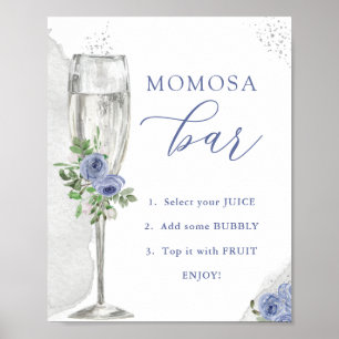 "MOM"osaバー、ブルーシルバー花とガラス、シャワー ポスター
