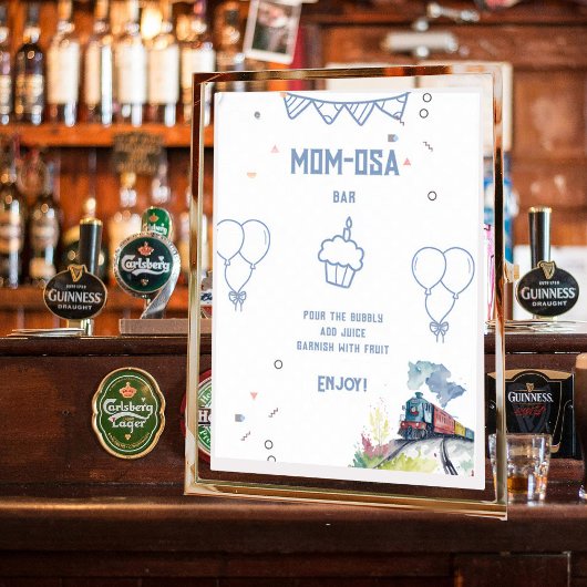 Mom-osa電車の青いバルーン男の子ベビーシャワー ポスター