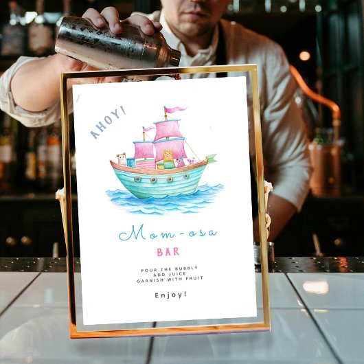 Mom-osa Ahoyそれはベビー船の動物ベビーシャワーである ポスター