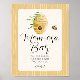 Mom-osa Bar Bee Themed Baby Shower Table Sign ポスター