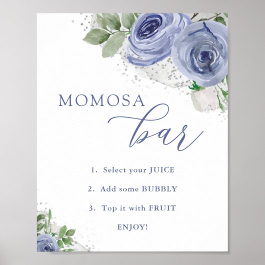 "MOM"osa Bar, Blue and Silver Floral Baby Shower ポスター (正面)