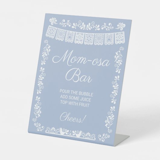 Mom-osa Bar Dusty Blue Baby Shower 台座サイン (正面)