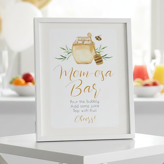Mom-osa Bar Honey Bee Baby Shower Table Sign ポスター